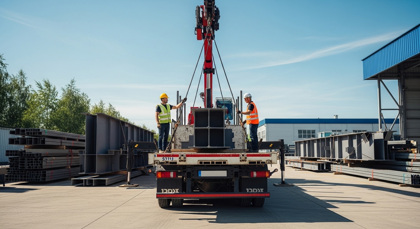 Transporte de estructuras y materiales de construcción en camión en Chile