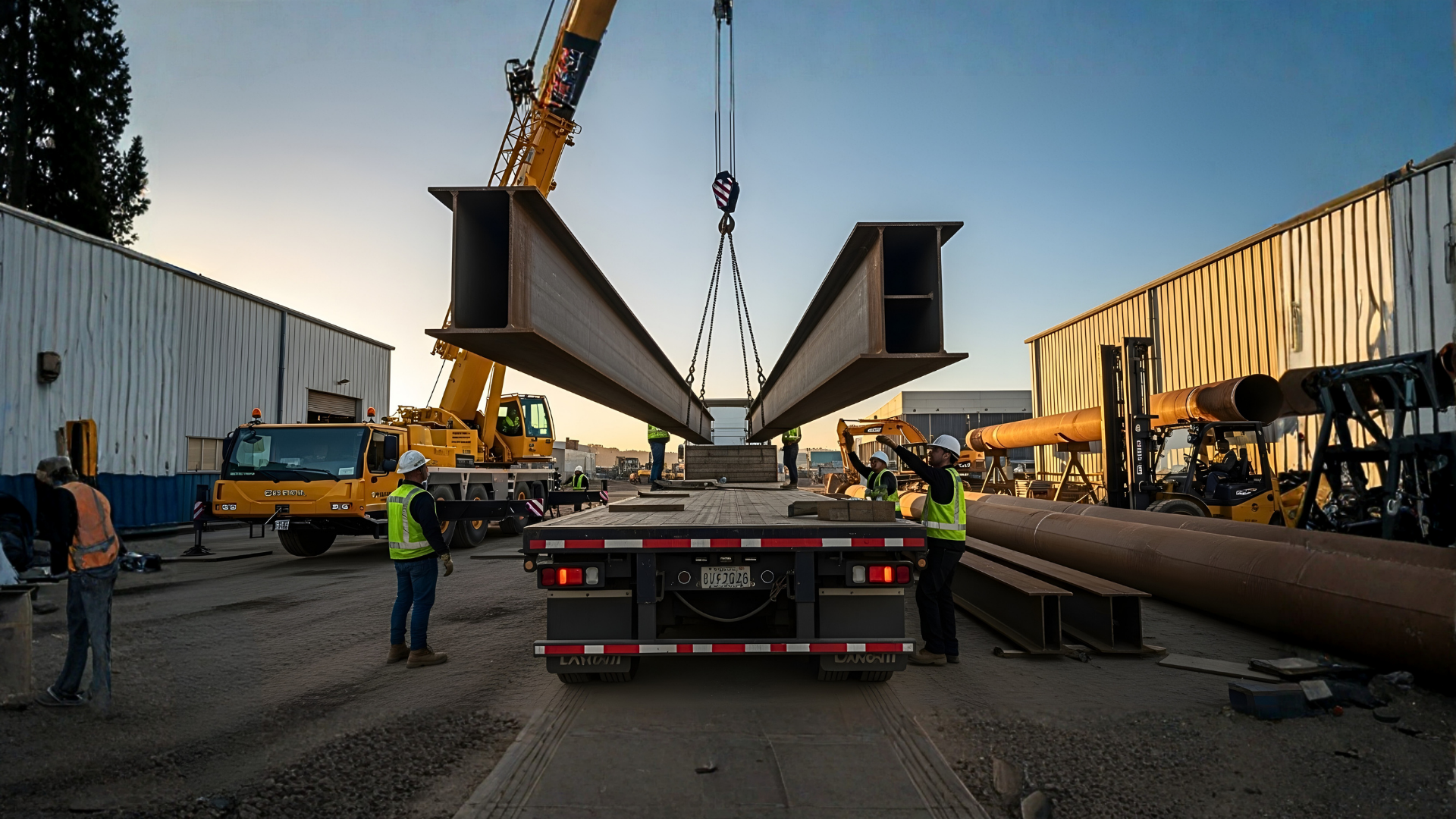 Transporte de estructuras y materiales en rampla plana